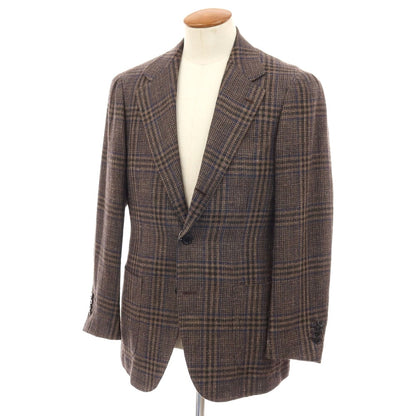 【中古】リングヂャケット RING JACKET MEISTER シルクリネンコットンナイロン チェック 3B テーラードジャケット ブラウンxネイビー【サイズ46】【 状態ランクB 】【 メンズ 】