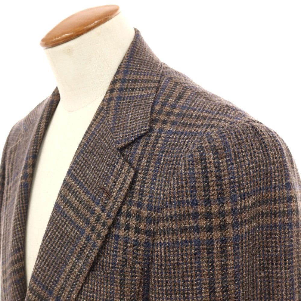 【中古】リングヂャケット RING JACKET MEISTER シルクリネンコットンナイロン チェック 3B テーラードジャケット ブラウンxネイビー【サイズ46】【 状態ランクB 】【 メンズ 】