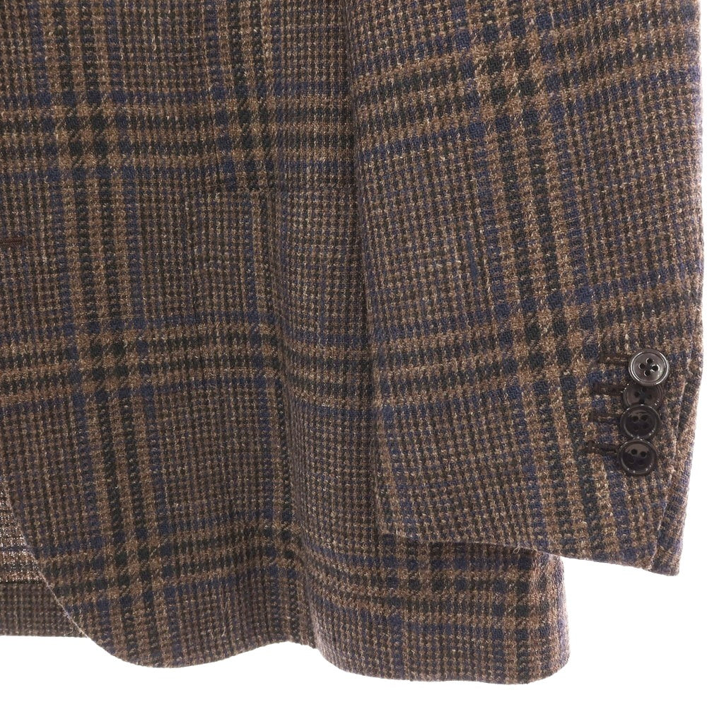 【中古】リングヂャケット RING JACKET MEISTER シルクリネンコットンナイロン チェック 3B テーラードジャケット ブラウンxネイビー【サイズ46】【 状態ランクB 】【 メンズ 】