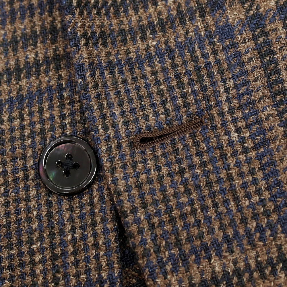 【中古】リングヂャケット RING JACKET MEISTER シルクリネンコットンナイロン チェック 3B テーラードジャケット ブラウンxネイビー【サイズ46】【 状態ランクB 】【 メンズ 】