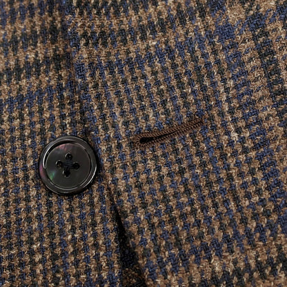 【中古】リングヂャケット RING JACKET MEISTER シルクリネンコットンナイロン チェック 3B テーラードジャケット ブラウンxネイビー【サイズ46】【 状態ランクB 】【 メンズ 】