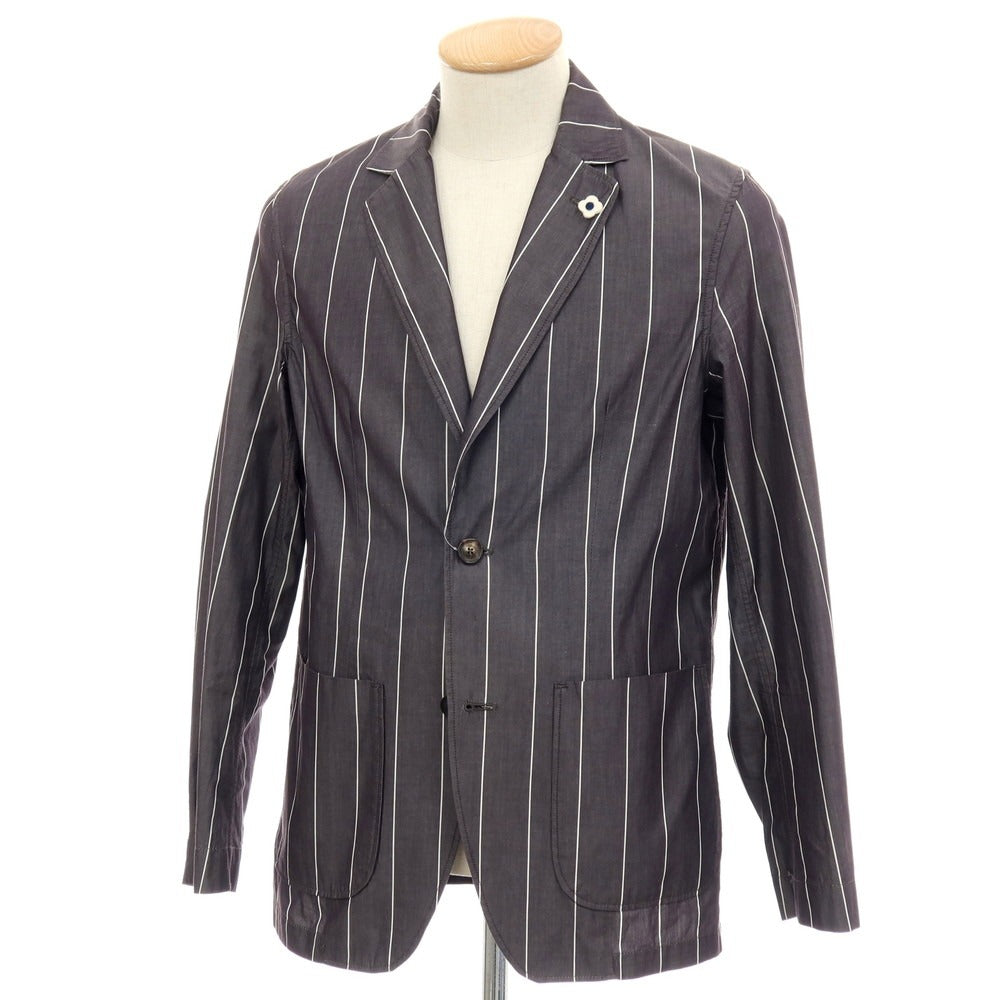 【中古】ラルディーニ LARDINI コットン ストライプ シャツジャケット ダークグレーxホワイト【サイズS】【 状態ランクB 】【 メンズ 】