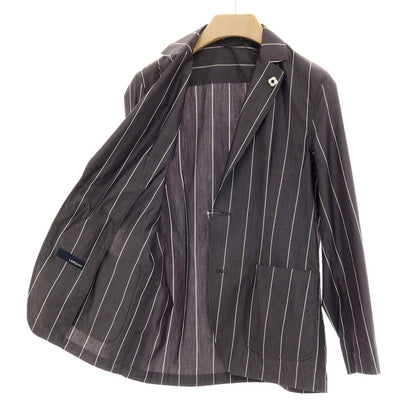 【中古】ラルディーニ LARDINI コットン ストライプ シャツジャケット ダークグレーxホワイト【サイズS】【 状態ランクB 】【 メンズ 】