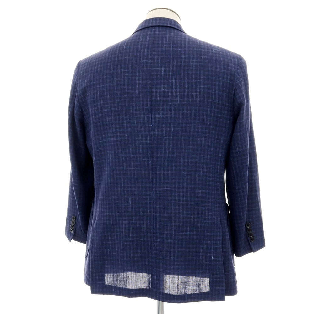 【中古】ダーバン D’URBAN ウールシルク チェック テーラードジャケット ネイビーxブルー【サイズBB6】【 状態ランクB 】【 メンズ 】