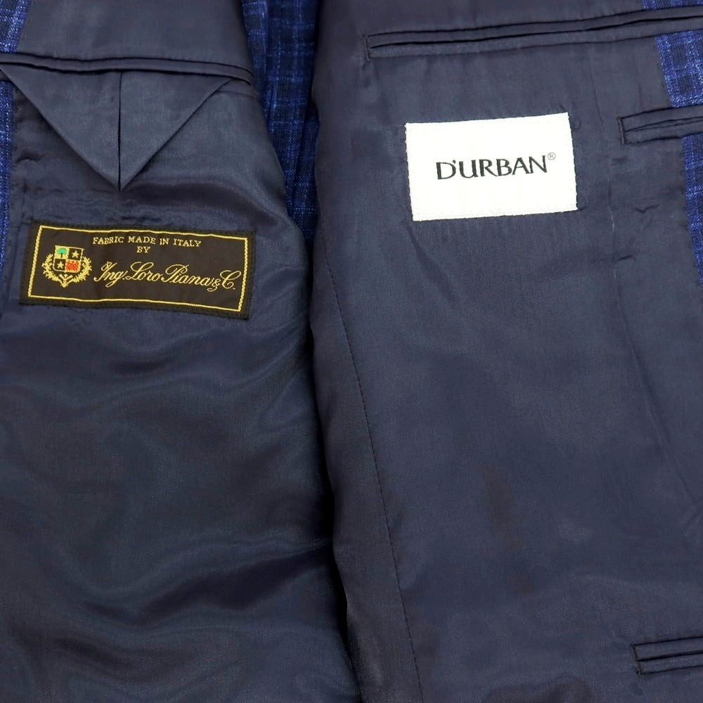 【中古】ダーバン D’URBAN ウールシルク チェック テーラードジャケット ネイビーxブルー【 サイズBB6 】【 状態ランクB 】【 メンズ 】 [BPD]
