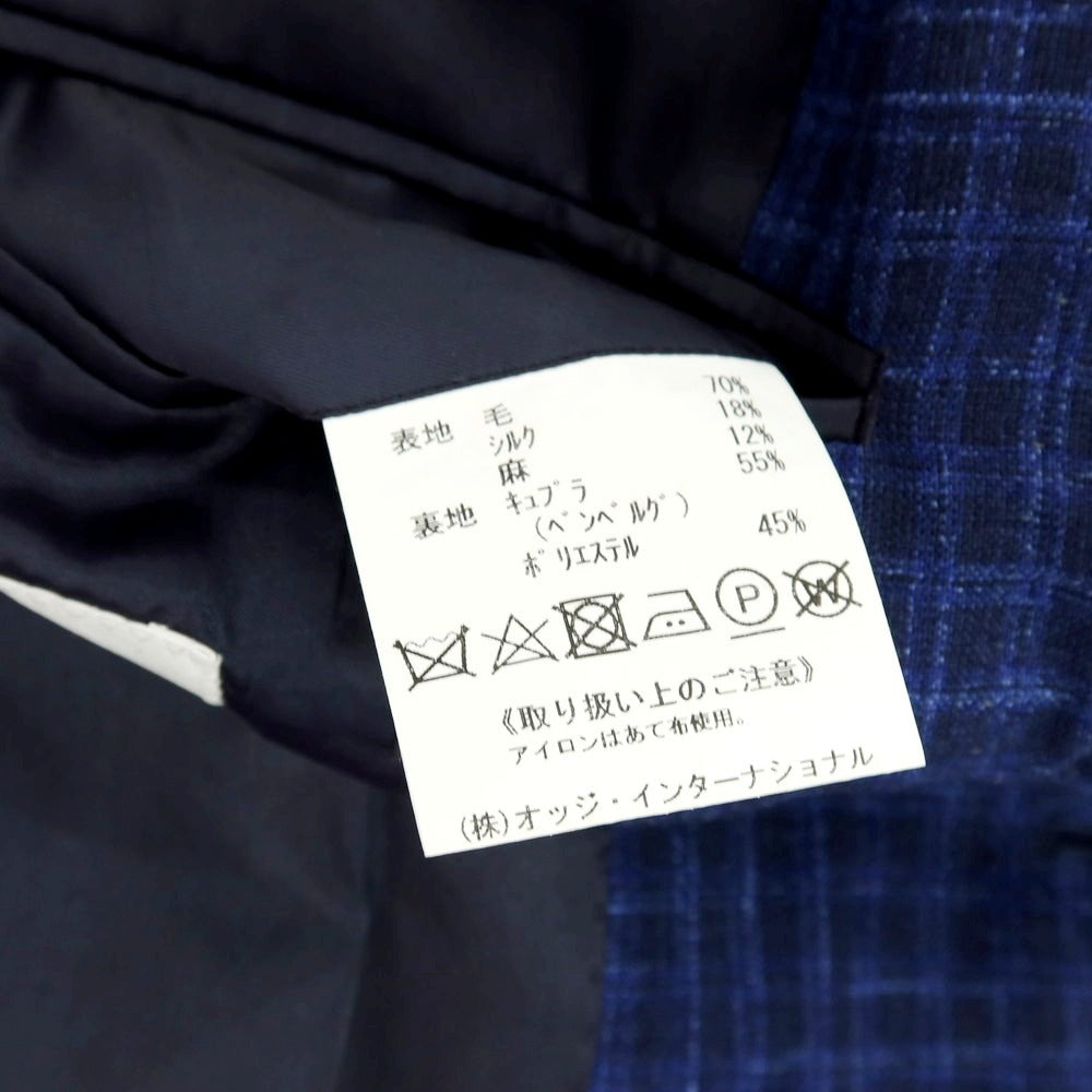 【中古】ダーバン D’URBAN ウールシルク チェック テーラードジャケット ネイビーxブルー【 サイズBB6 】【 状態ランクB 】【 メンズ 】 [BPD]