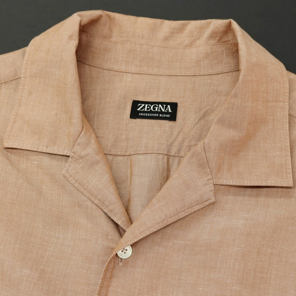 【中古】ゼニア Zegna コットンリネンシルク オープンカラー カジュアルシャツ オレンジブラウン【サイズL】【 状態ランクB 】【 メンズ 】