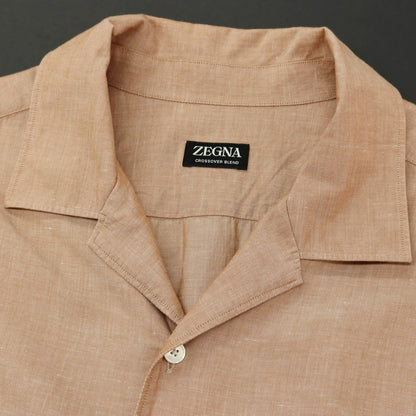 【中古】ゼニア Zegna コットンリネンシルク オープンカラー カジュアルシャツ オレンジブラウン【サイズL】【 状態ランクB 】【 メンズ 】