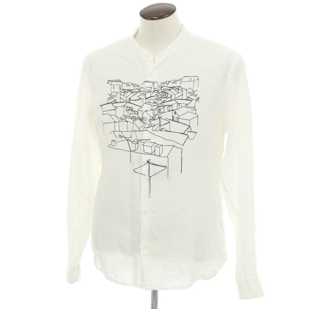 【中古】ジーゼニア Z Zegna リネン プリント バンドカラー カジュアルシャツ ホワイト【サイズL】【 状態ランクB 】【 メンズ 】
