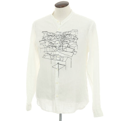 【中古】ジーゼニア Z Zegna リネン プリント バンドカラー カジュアルシャツ ホワイト【 L 】【 状態ランクB 】【 メンズ 】 []