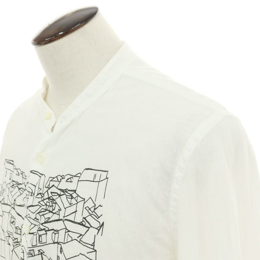 【中古】ジーゼニア Z Zegna リネン プリント バンドカラー カジュアルシャツ ホワイト【サイズL】【 状態ランクB 】【 メンズ 】