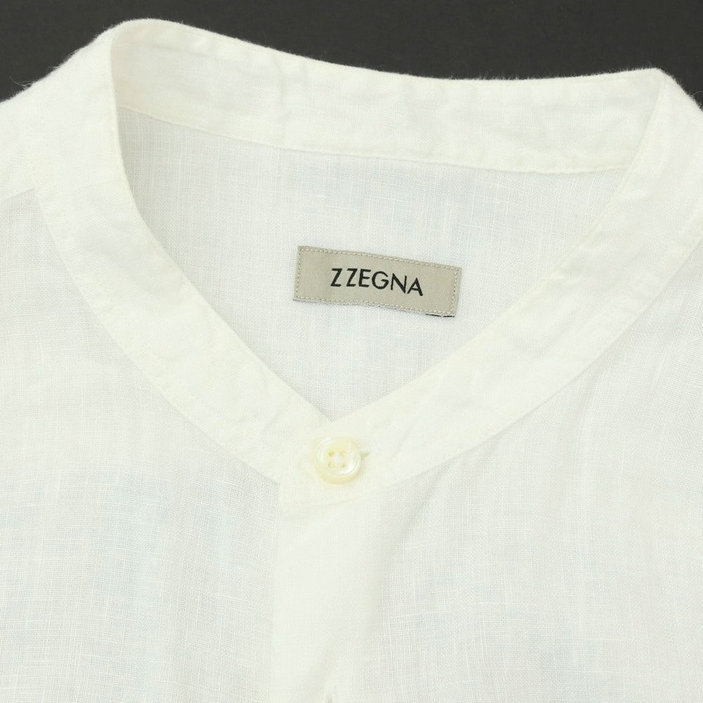 【中古】ジーゼニア Z Zegna リネン プリント バンドカラー カジュアルシャツ ホワイト【 L 】【 状態ランクB 】【 メンズ 】 []