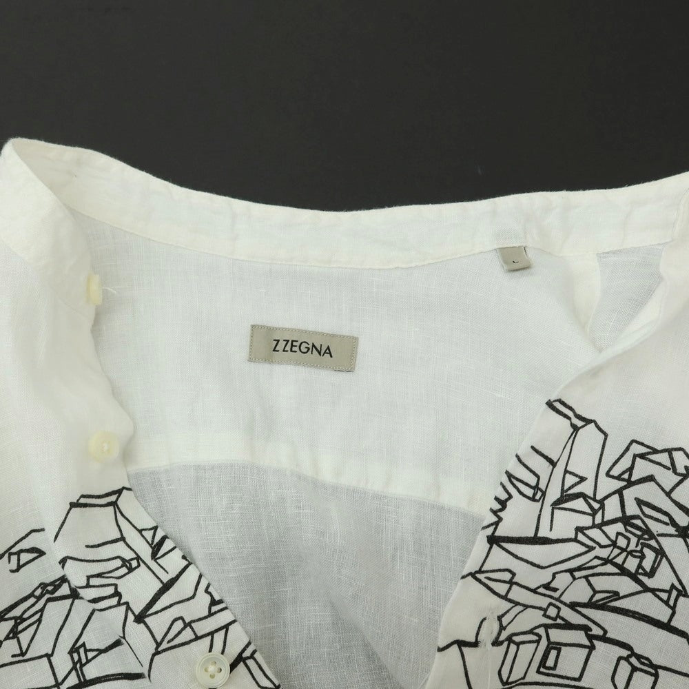 【中古】ジーゼニア Z Zegna リネン プリント バンドカラー カジュアルシャツ ホワイト【 L 】【 状態ランクB 】【 メンズ 】 []