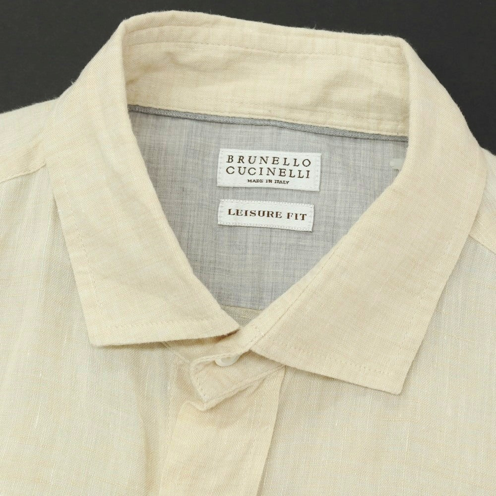 【中古】ブルネロクチネリ Brunello Cucinelli リネン セミワイドカラー カジュアルシャツ ベージュ【サイズM】【 状態ランクB 】【 メンズ 】