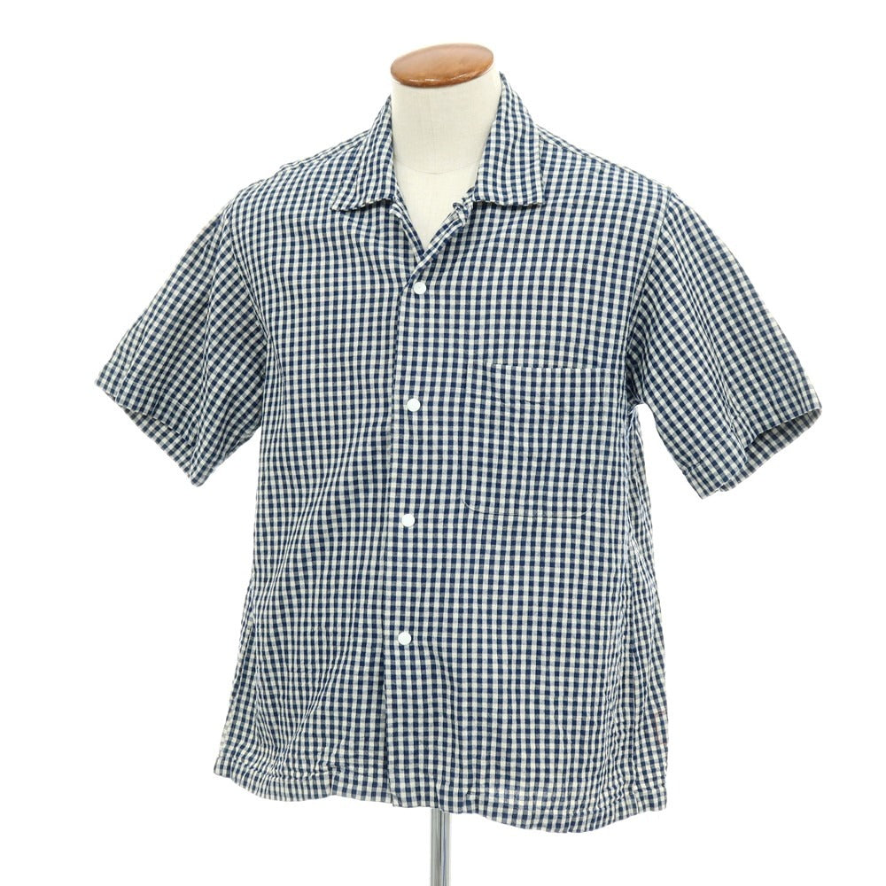 【中古】フォルテラ FORTELA コットン ギンガムチェック オープンカラー 半袖シャツ ネイビーxオフホワイト【サイズM】【 状態ランクB 】【 メンズ 】