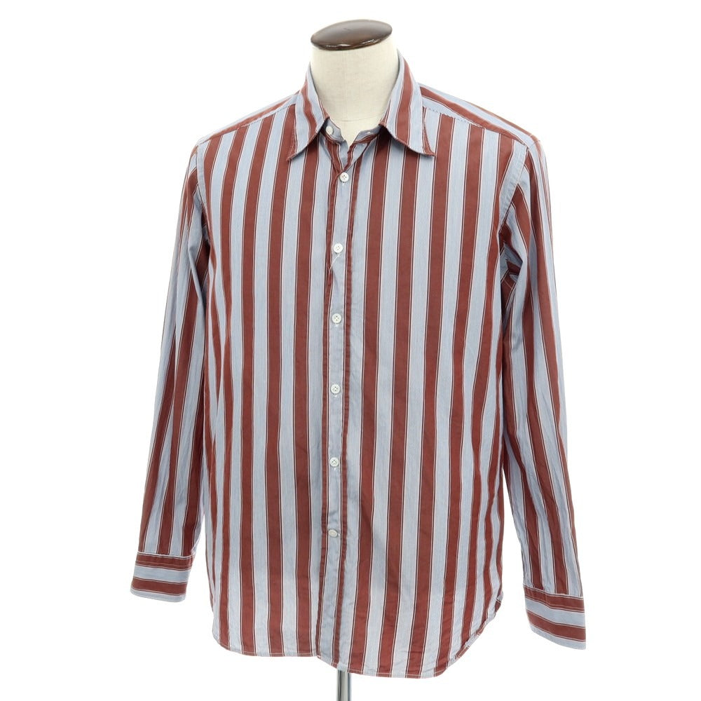 【中古】バグッタ Bagutta コットン ストライプ レギュラーカラー カジュアルシャツ ブラウンxホワイト【サイズXL】【 状態ランクB 】【 メンズ 】