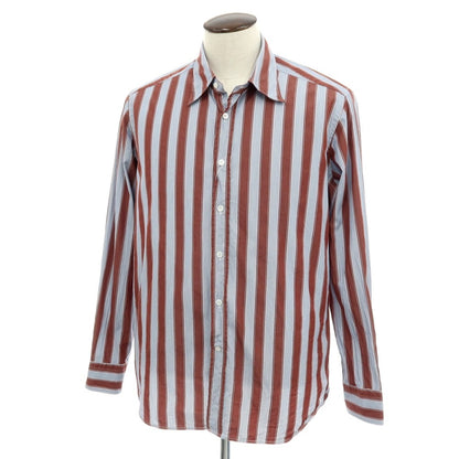 【中古】バグッタ Bagutta コットン ストライプ レギュラーカラー カジュアルシャツ ブラウンxホワイト【サイズXL】【 状態ランクB 】【 メンズ 】