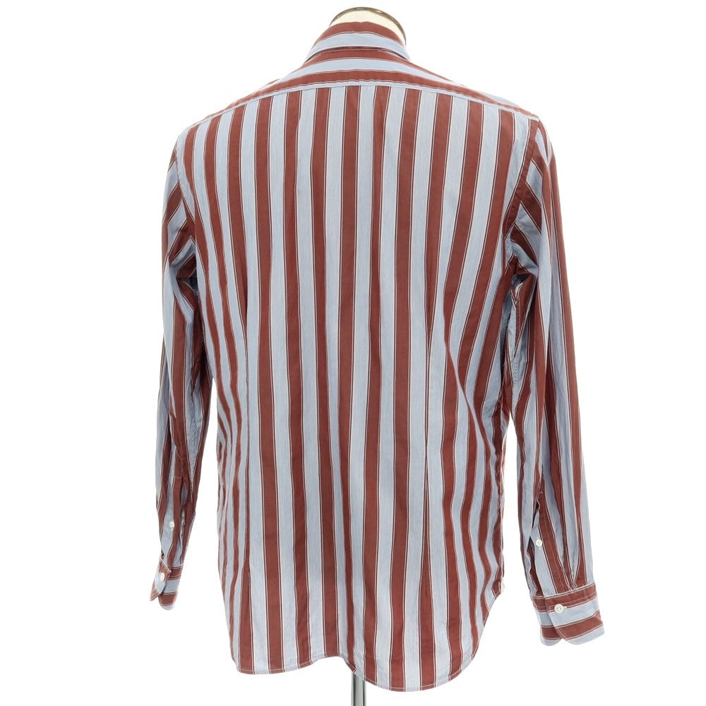 【中古】バグッタ Bagutta コットン ストライプ レギュラーカラー カジュアルシャツ ブラウンxホワイト【サイズXL】【 状態ランクB 】【 メンズ 】