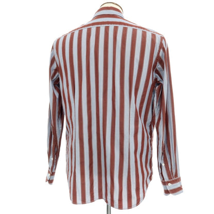 【中古】バグッタ Bagutta コットン ストライプ レギュラーカラー カジュアルシャツ ブラウンxホワイト【サイズXL】【 状態ランクB 】【 メンズ 】