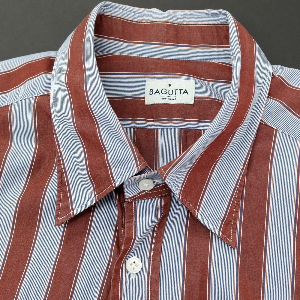 【中古】バグッタ Bagutta コットン ストライプ レギュラーカラー カジュアルシャツ ブラウンxホワイト【サイズXL】【 状態ランクB 】【 メンズ 】