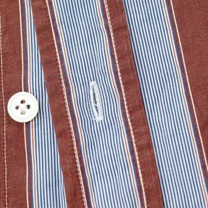 【中古】バグッタ Bagutta コットン ストライプ レギュラーカラー カジュアルシャツ ブラウンxホワイト【サイズXL】【 状態ランクB 】【 メンズ 】