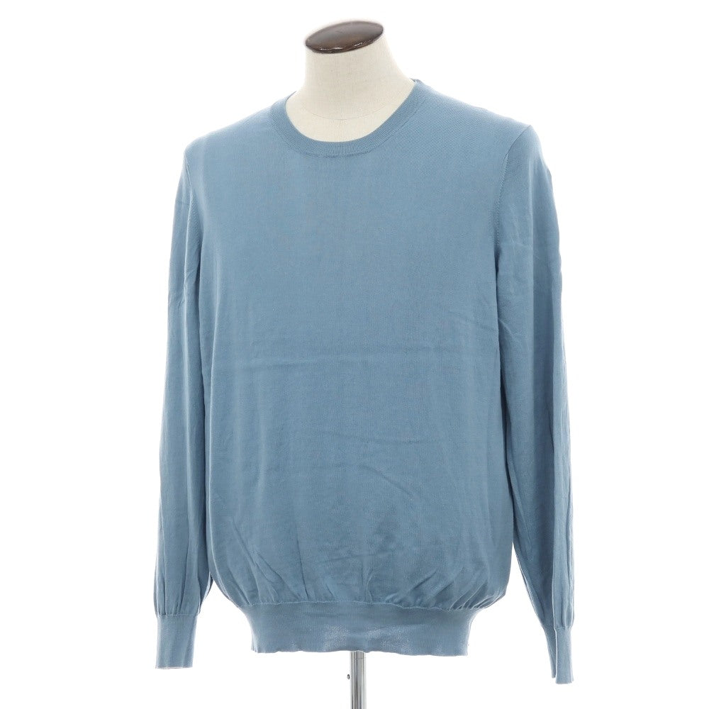 【中古】ブルネロクチネリ Brunello Cucinelli ハイゲージ コットン クルーネック プルオーバーニット ライトブルー【サイズ54】【 状態ランクB 】【 メンズ 】