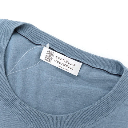 【中古】ブルネロクチネリ Brunello Cucinelli ハイゲージ コットン クルーネック プルオーバーニット ライトブルー【サイズ54】【 状態ランクB 】【 メンズ 】