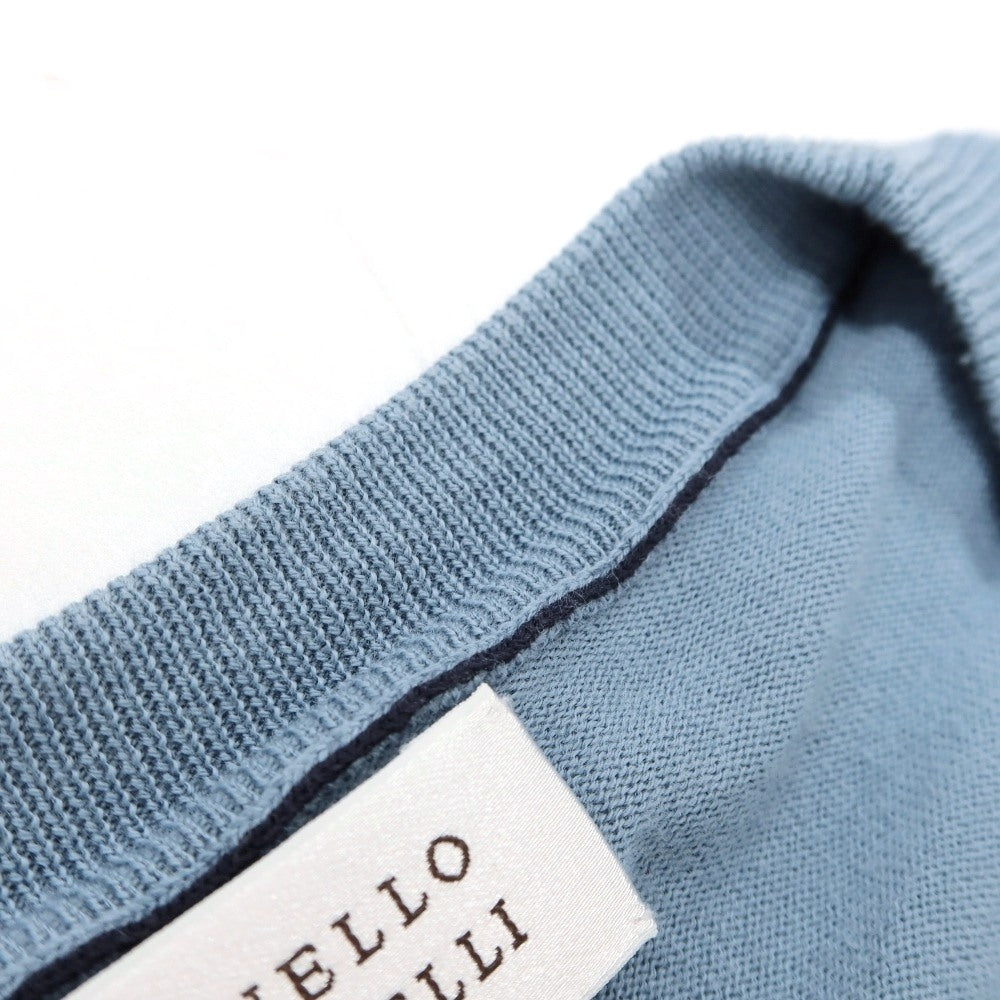 【中古】ブルネロクチネリ Brunello Cucinelli ハイゲージ コットン クルーネック プルオーバーニット ライトブルー【サイズ54】【 状態ランクB 】【 メンズ 】