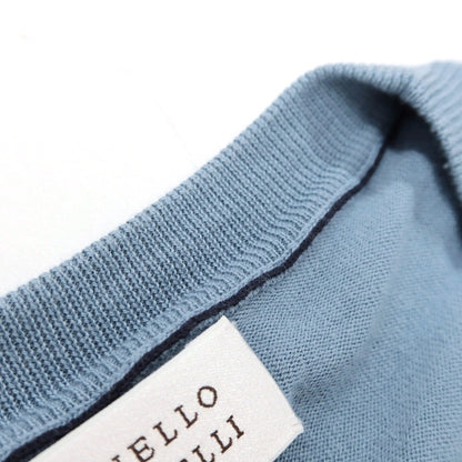 【中古】ブルネロクチネリ Brunello Cucinelli ハイゲージ コットン クルーネック プルオーバーニット ライトブルー【サイズ54】【 状態ランクB 】【 メンズ 】