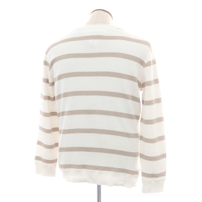 【中古】ブルネロクチネリ Brunello Cucinelli サーマルコットン ボーダー 長袖Ｔシャツ ホワイトxベージュ【 L 】【 状態ランクB 】【 メンズ 】