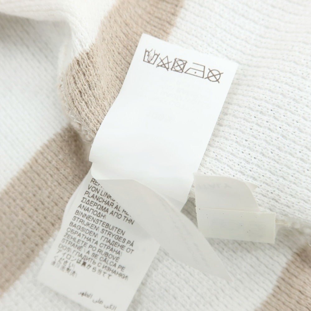 【中古】ブルネロクチネリ Brunello Cucinelli サーマルコットン ボーダー 長袖Ｔシャツ ホワイトxベージュ【 L 】【 状態ランクB 】【 メンズ 】