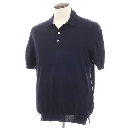 【中古】エルメネジルドゼニア Ermenegildo Zegna ハイゲージ プレミアムコットン サイドライン半袖 ポロニット ネイビー【サイズL/52】【 状態ランクC 】【 メンズ 】