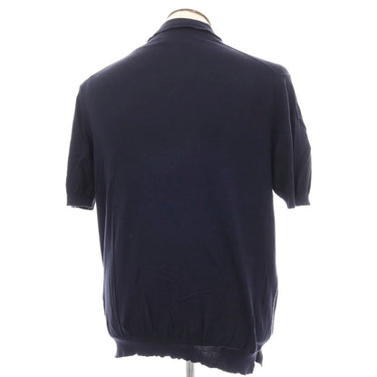 【中古】エルメネジルドゼニア Ermenegildo Zegna ハイゲージ プレミアムコットン サイドライン半袖 ポロニット ネイビー【サイズL/52】【 状態ランクC 】【 メンズ 】