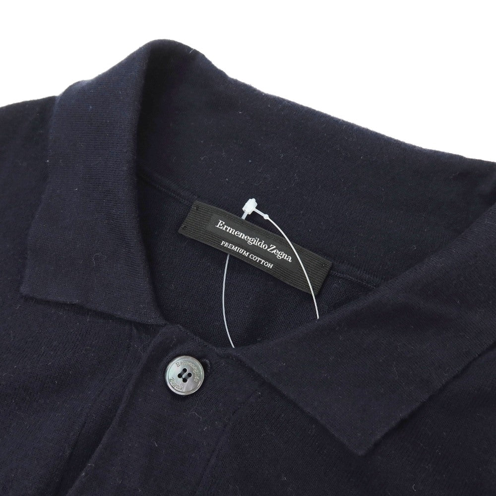 【中古】エルメネジルドゼニア Ermenegildo Zegna ハイゲージ プレミアムコットン サイドライン半袖 ポロニット ネイビー【サイズL/52】【 状態ランクC 】【 メンズ 】