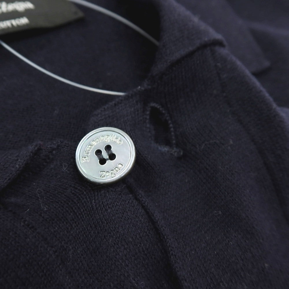 【中古】エルメネジルドゼニア Ermenegildo Zegna ハイゲージ プレミアムコットン サイドライン半袖 ポロニット ネイビー【サイズL/52】【 状態ランクC 】【 メンズ 】