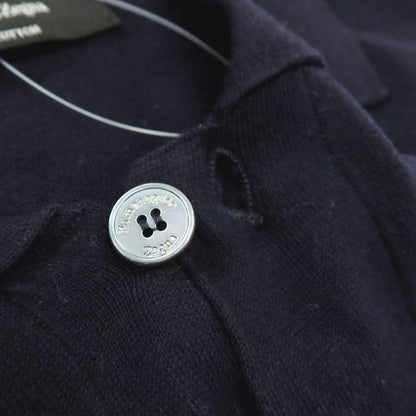 【中古】エルメネジルドゼニア Ermenegildo Zegna ハイゲージ プレミアムコットン サイドライン半袖 ポロニット ネイビー【サイズL/52】【 状態ランクC 】【 メンズ 】