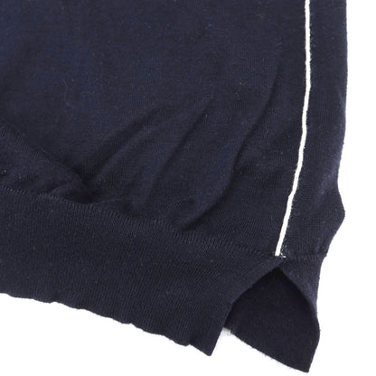 【中古】エルメネジルドゼニア Ermenegildo Zegna ハイゲージ プレミアムコットン サイドライン半袖 ポロニット ネイビー【サイズL/52】【 状態ランクC 】【 メンズ 】