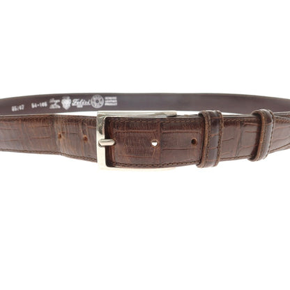 【中古】フェリージ Felisi 85/07 クロコダイル型押しレザー ベルト ブラウンxシルバー【サイズ54-105】【 状態ランクC 】【 メンズ 】