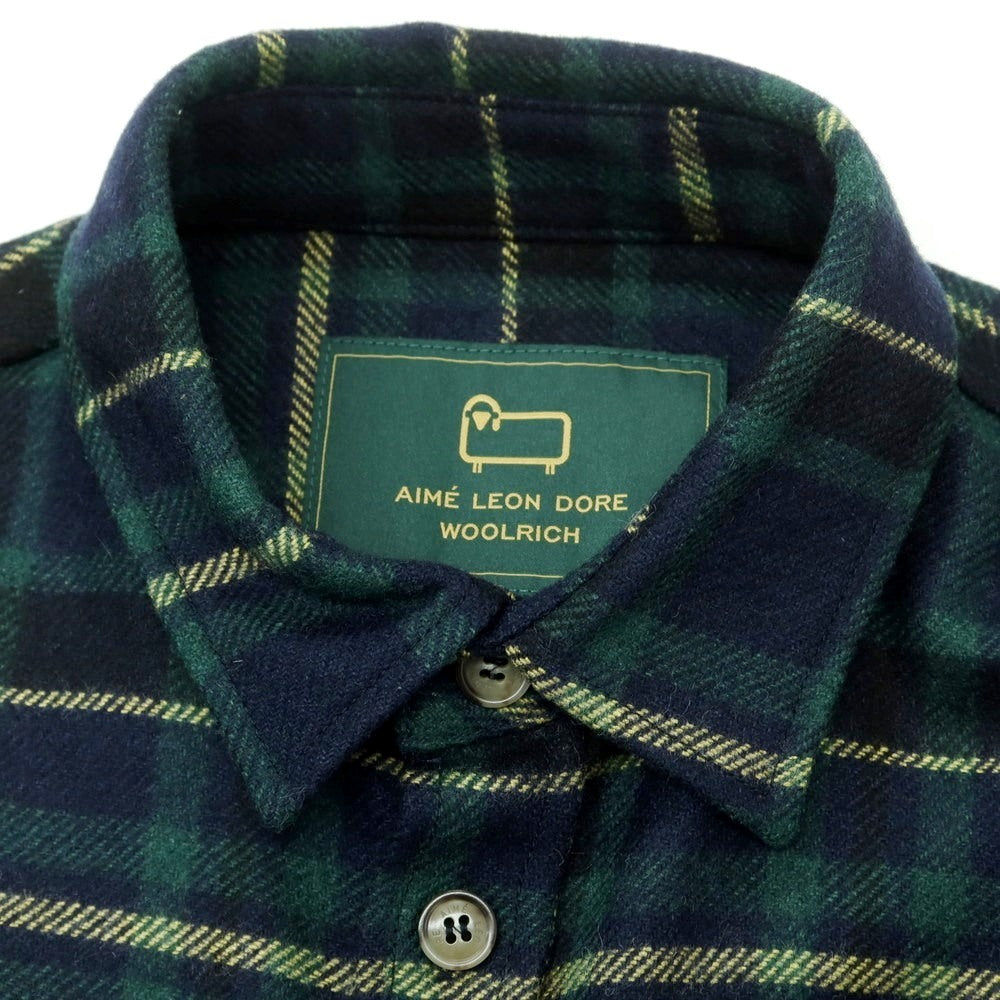 【中古】エメ レオン ドレ Aime Leon Dore × Woolrich ウールポリエステルナイロン チェック カジュアルシャツ ネイビーxグリーン【 L 】【 状態ランクB 】【 メンズ 】