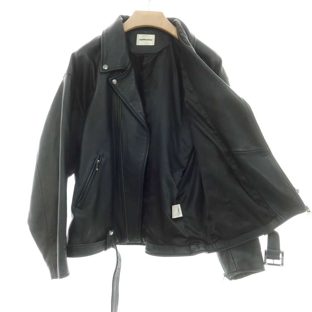 【中古】モンキータイム MONKEY TIME ラムレザー ライダースジャケット ブラック【 XL 】【 状態ランクC 】【 メンズ 】