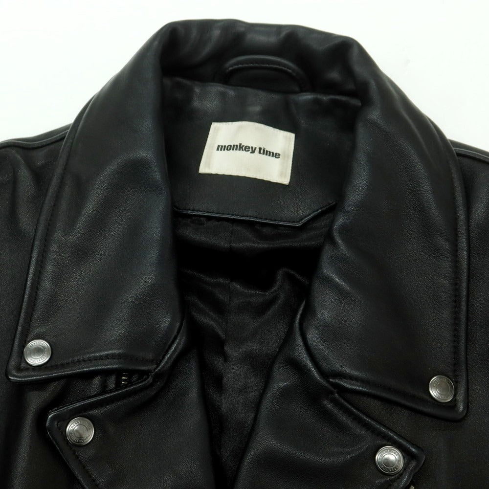 【中古】モンキータイム MONKEY TIME ラムレザー ライダースジャケット ブラック【 XL 】【 状態ランクC 】【 メンズ 】