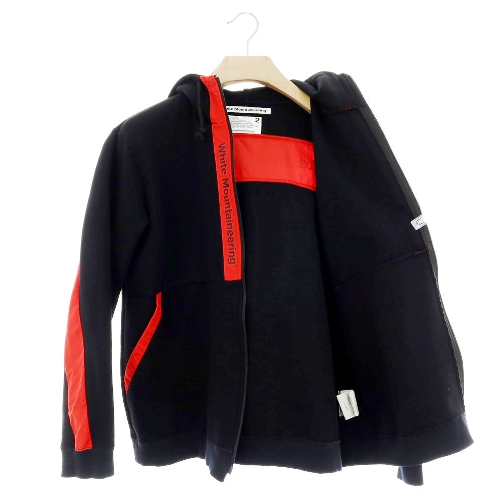 【中古】ホワイトマウンテニアリング WHITE MOUNTAINEERING コットンポリエステル ジャージー フーデッドダブルジップブルゾン ブラックxレッド【 2 】【 状態ランクC 】【 メンズ 】