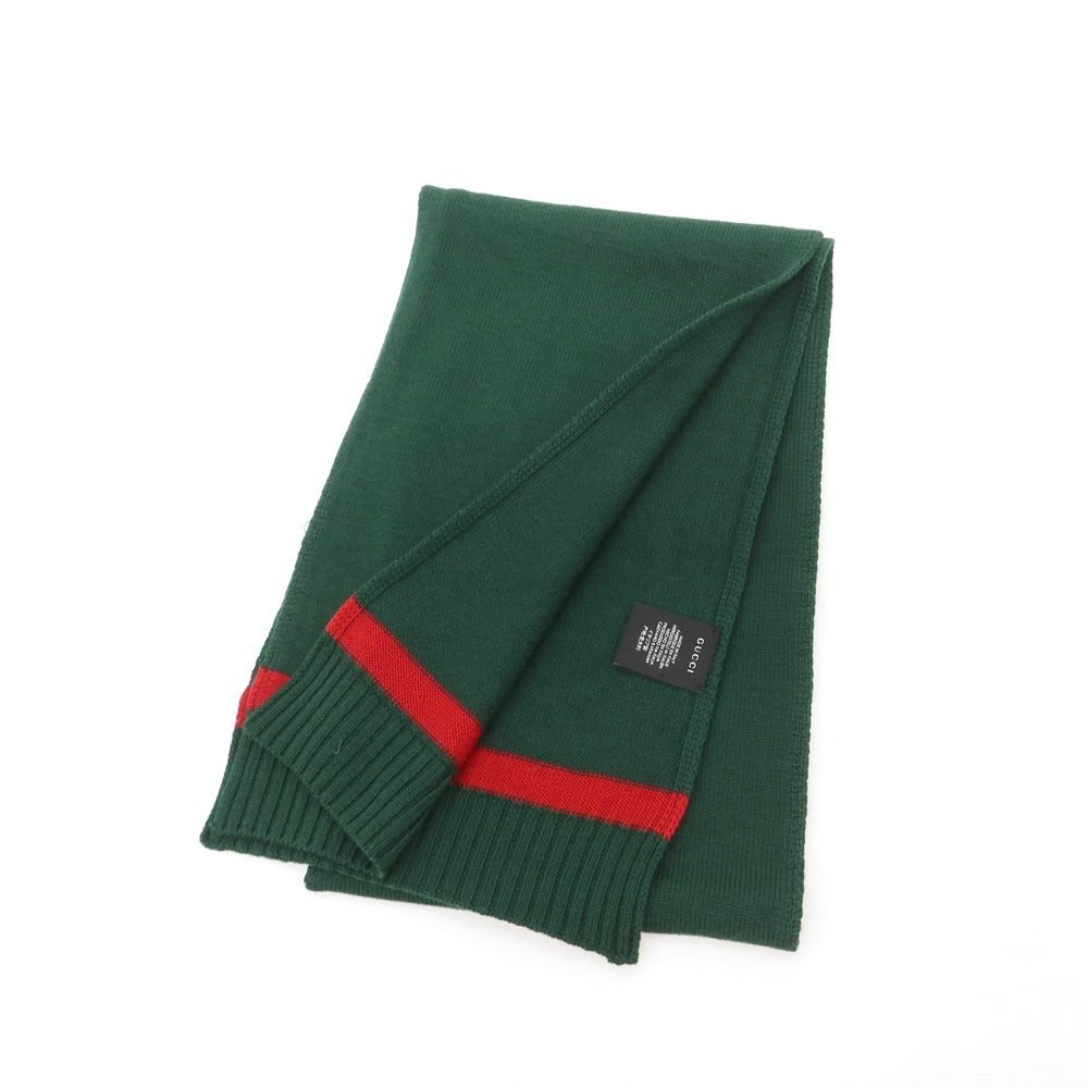 【中古】グッチ GUCCI ウール マフラー グリーンxレッド【 状態ランクB 】【 ユニセックス 】