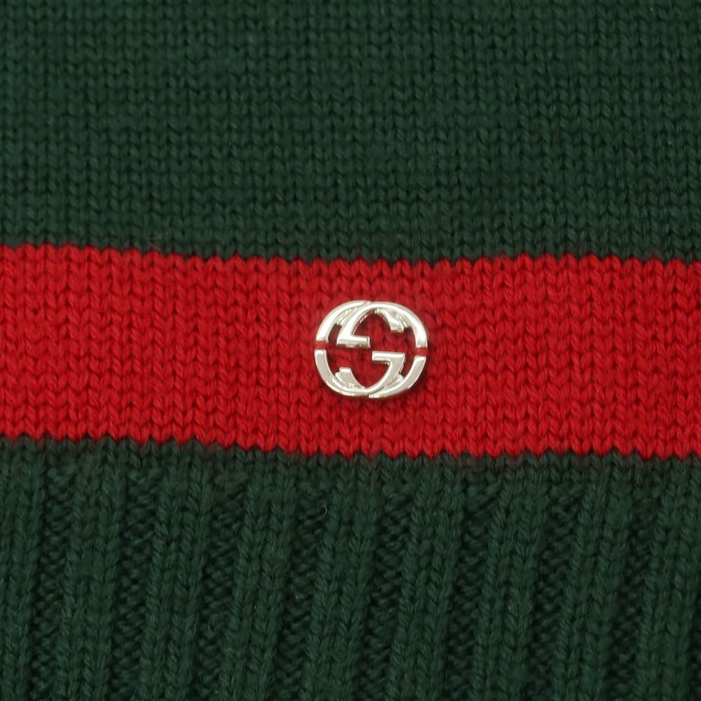 【中古】グッチ GUCCI ウール マフラー グリーンxレッド【 状態ランクB 】【 ユニセックス 】