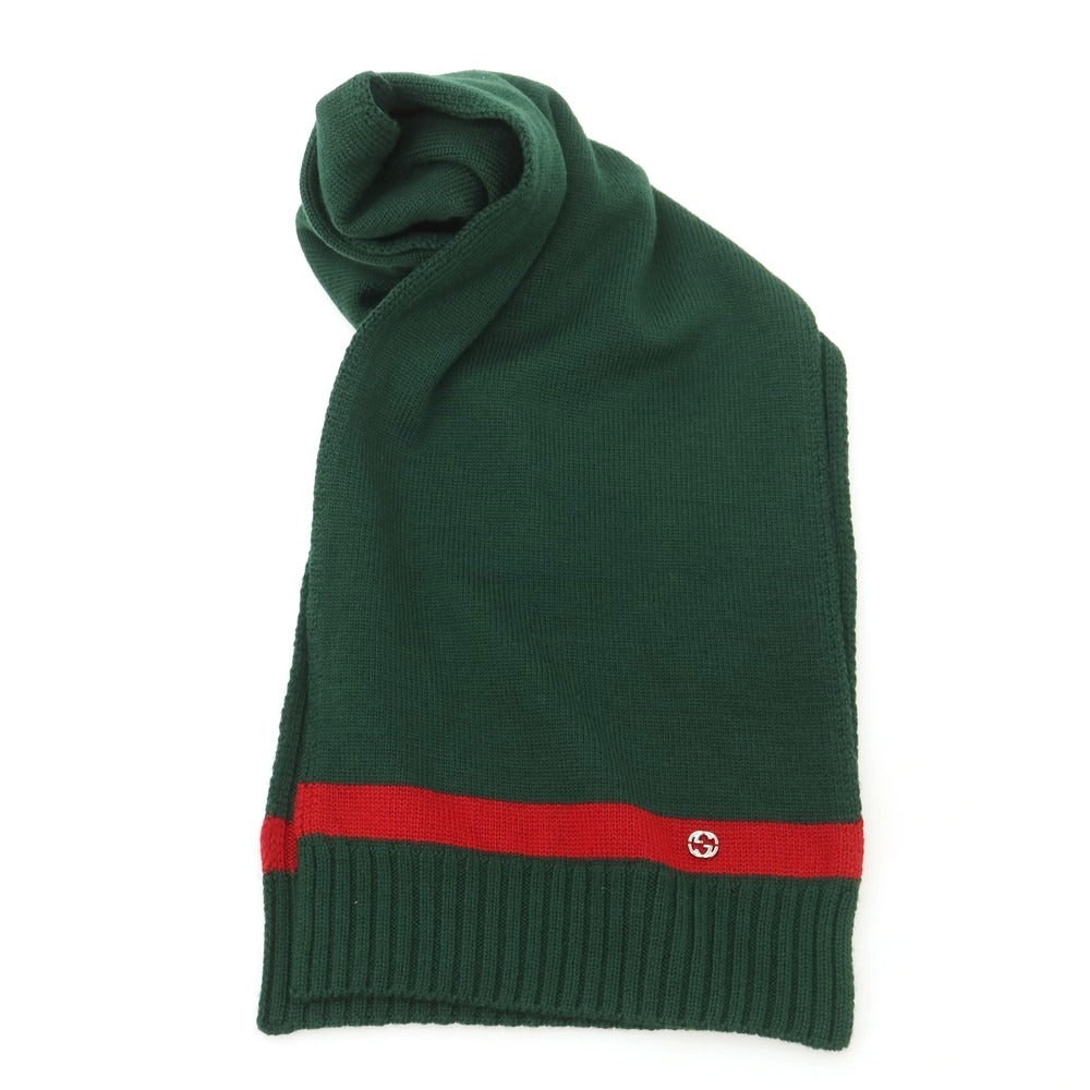 【中古】グッチ GUCCI ウール マフラー グリーンxレッド【 状態ランクB 】【 ユニセックス 】