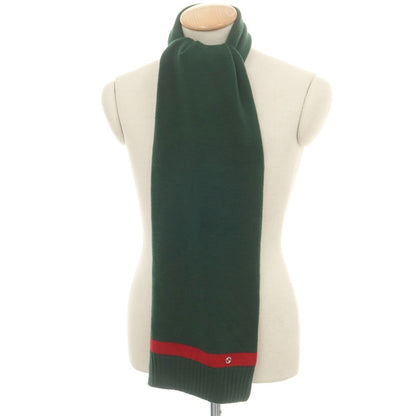 【中古】グッチ GUCCI ウール マフラー グリーンxレッド【 状態ランクB 】【 ユニセックス 】