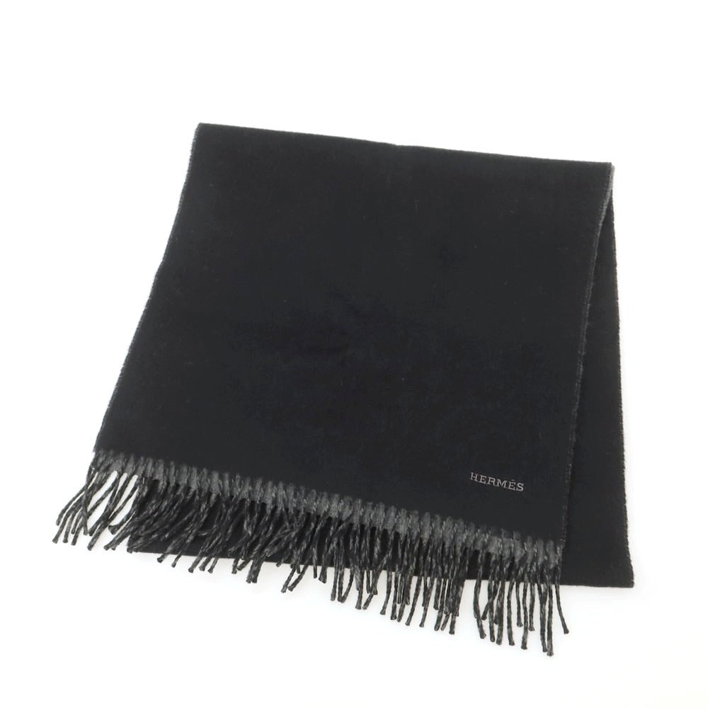 【中古】エルメス HERMES ウール マフラー ブラックxグレー【 状態ランクB 】【 ユニセックス 】