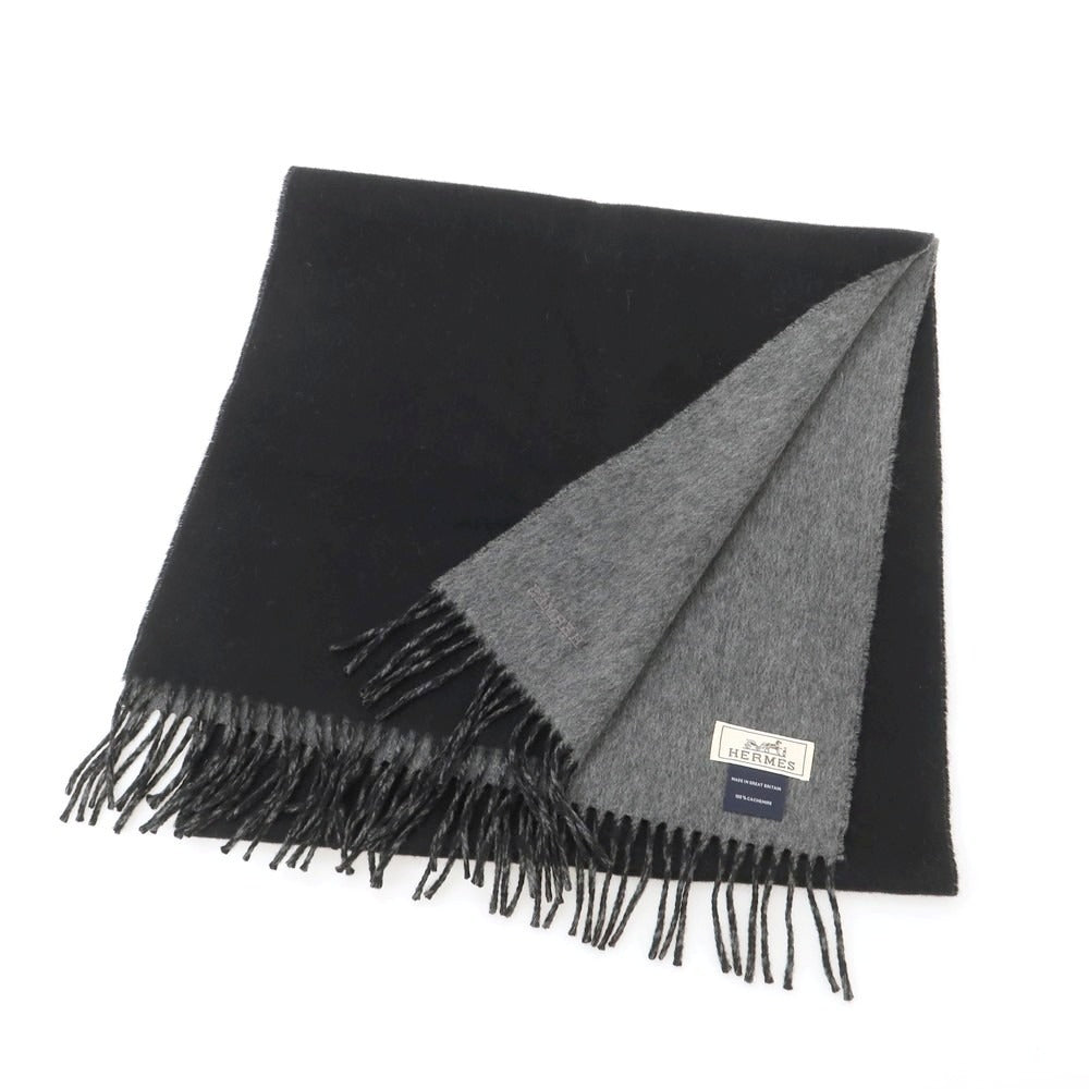 【中古】エルメス HERMES ウール マフラー ブラックxグレー【 状態ランクB 】【 ユニセックス 】