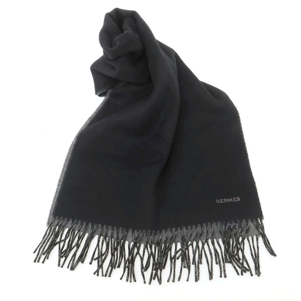 【中古】エルメス HERMES ウール マフラー ブラックxグレー【 状態ランクB 】【 ユニセックス 】