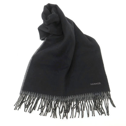 【中古】エルメス HERMES ウール マフラー ブラックxグレー【 状態ランクB 】【 ユニセックス 】